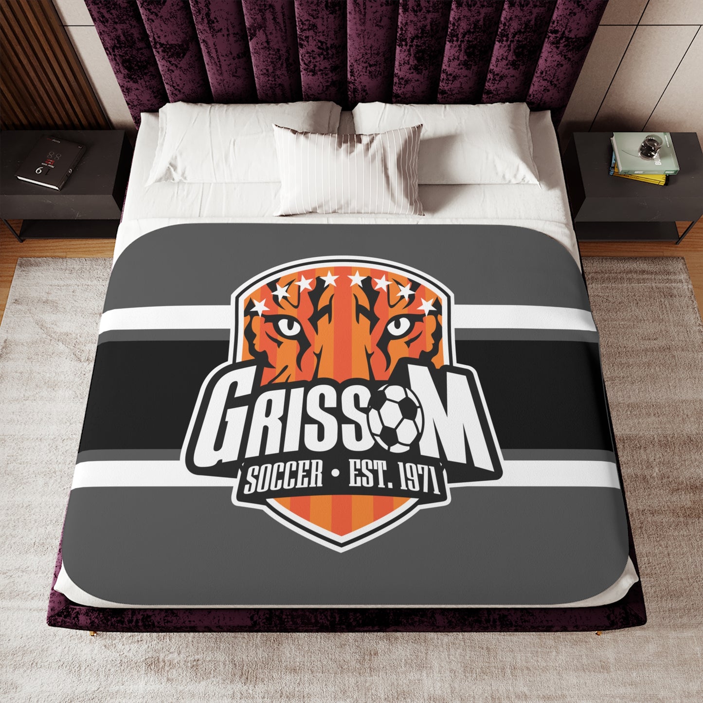 Grissom Men's Soccer Logo Gray Blanket