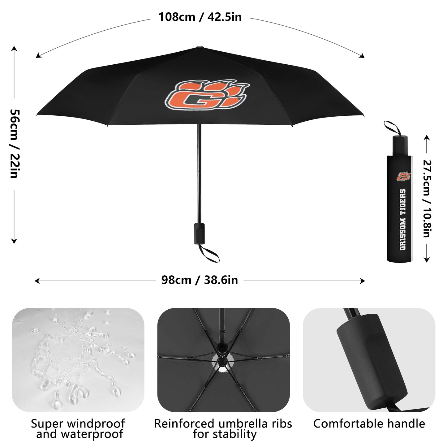Grissom Tiger Paw Outside Print Manual Folding Umbrella