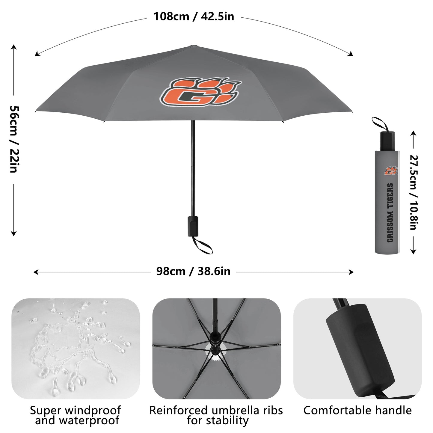 Grissom Tiger Paw Outside Print Manual Folding Umbrella