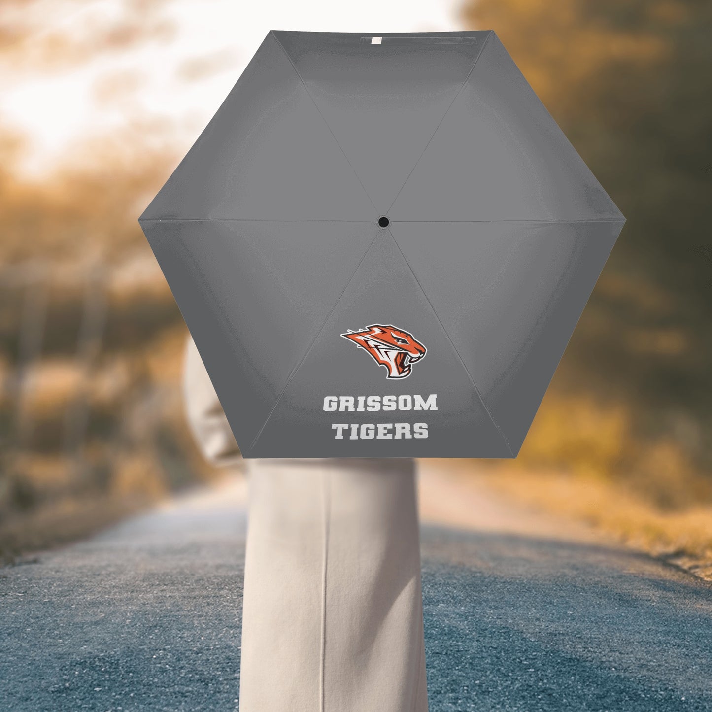 Grissom Men Soccer Logo Outside Print Manual Folding Umbrella