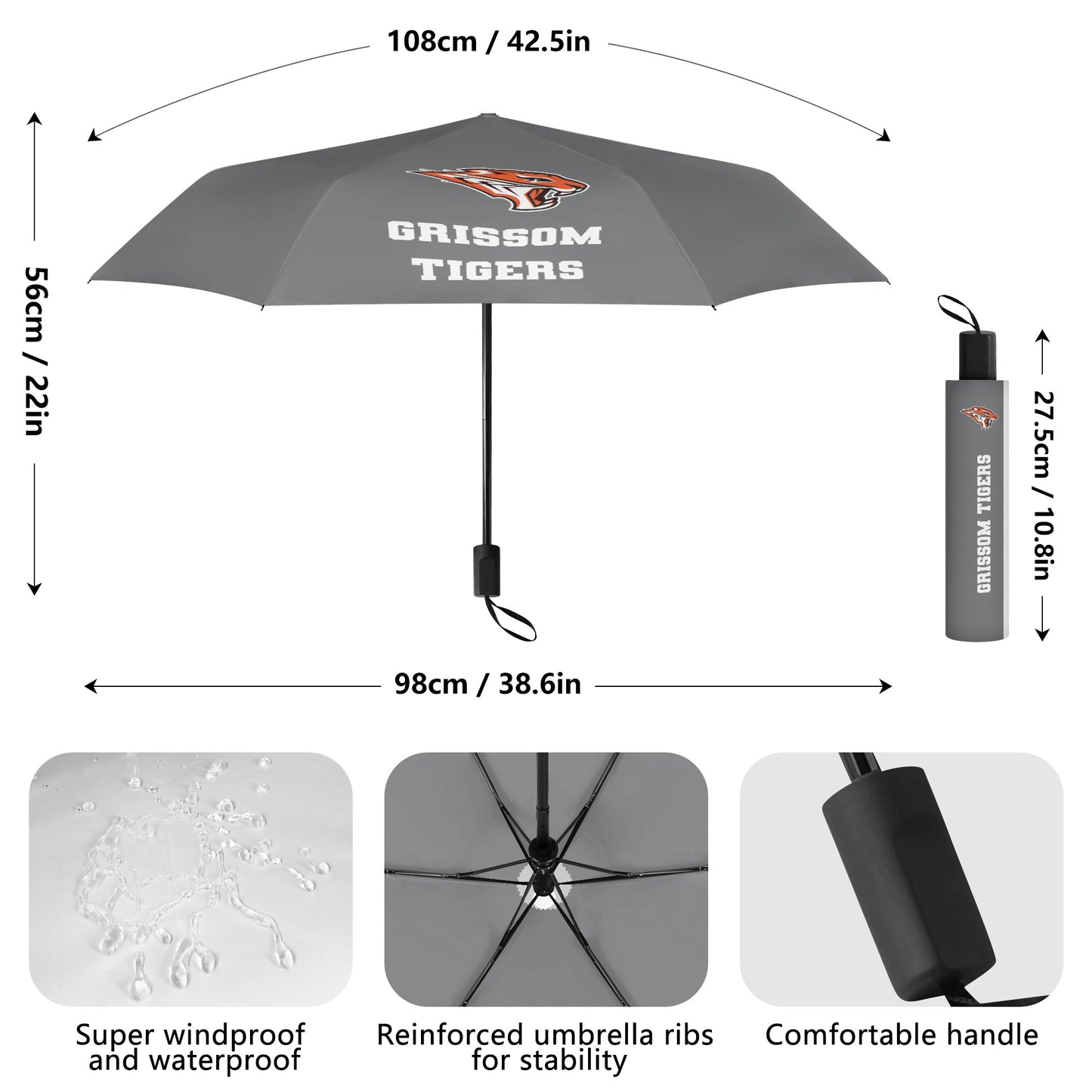 Grissom Men Soccer Logo Outside Print Manual Folding Umbrella
