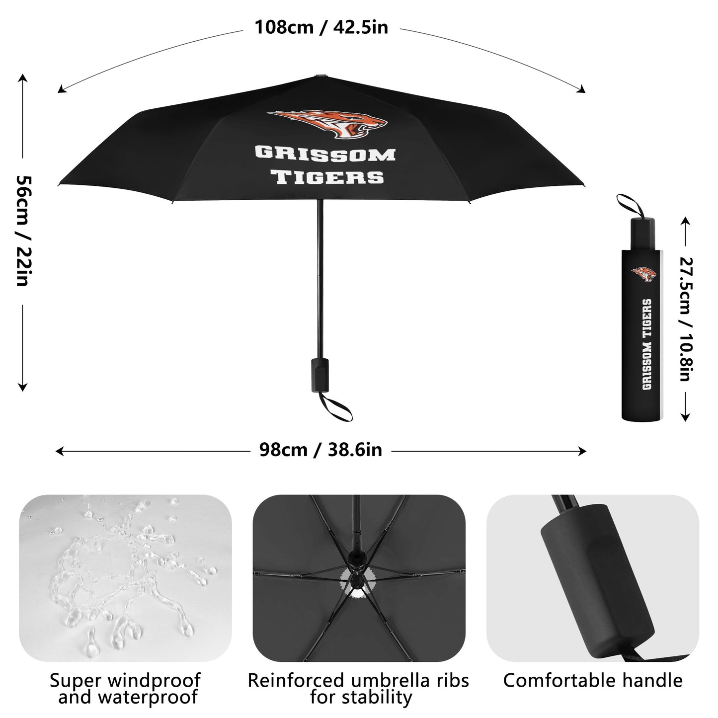 Grissom Men Soccer Logo Outside Print Manual Folding Umbrella