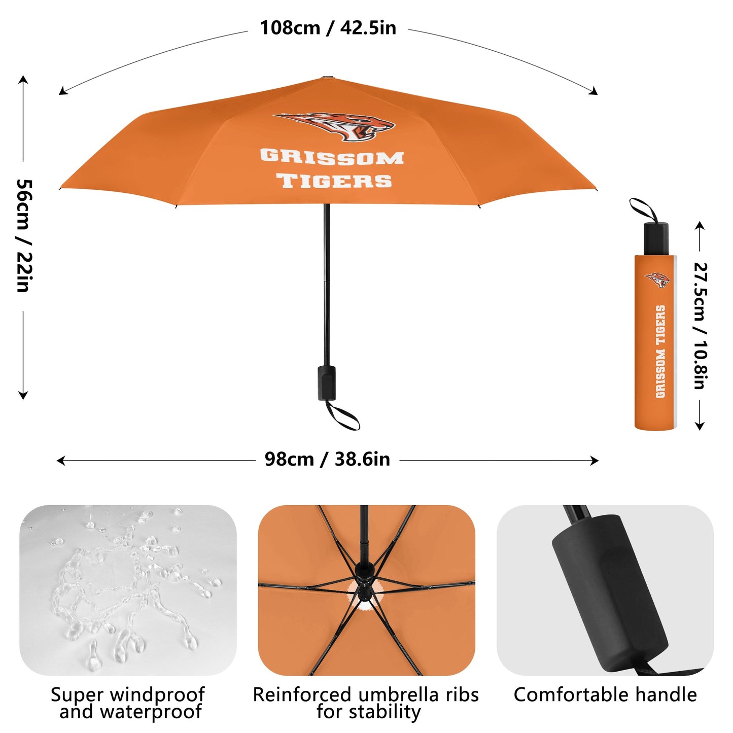 Grissom Men Soccer Logo Outside Print Manual Folding Umbrella