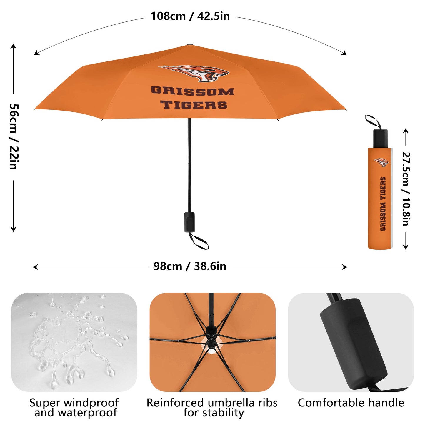 Grissom Men Soccer Logo Outside Print Manual Folding Umbrella
