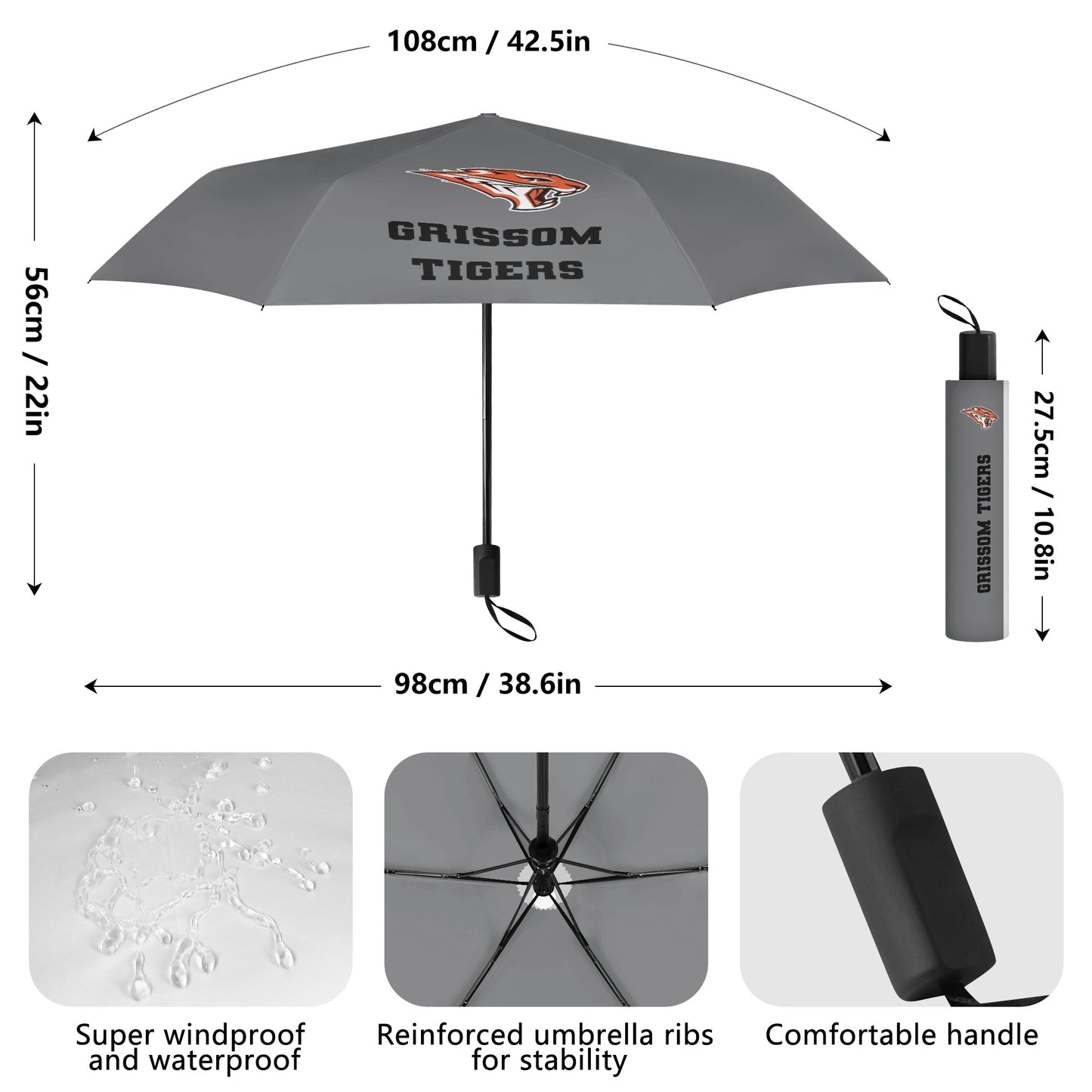 Grissom Men Soccer Logo Outside Print Manual Folding Umbrella