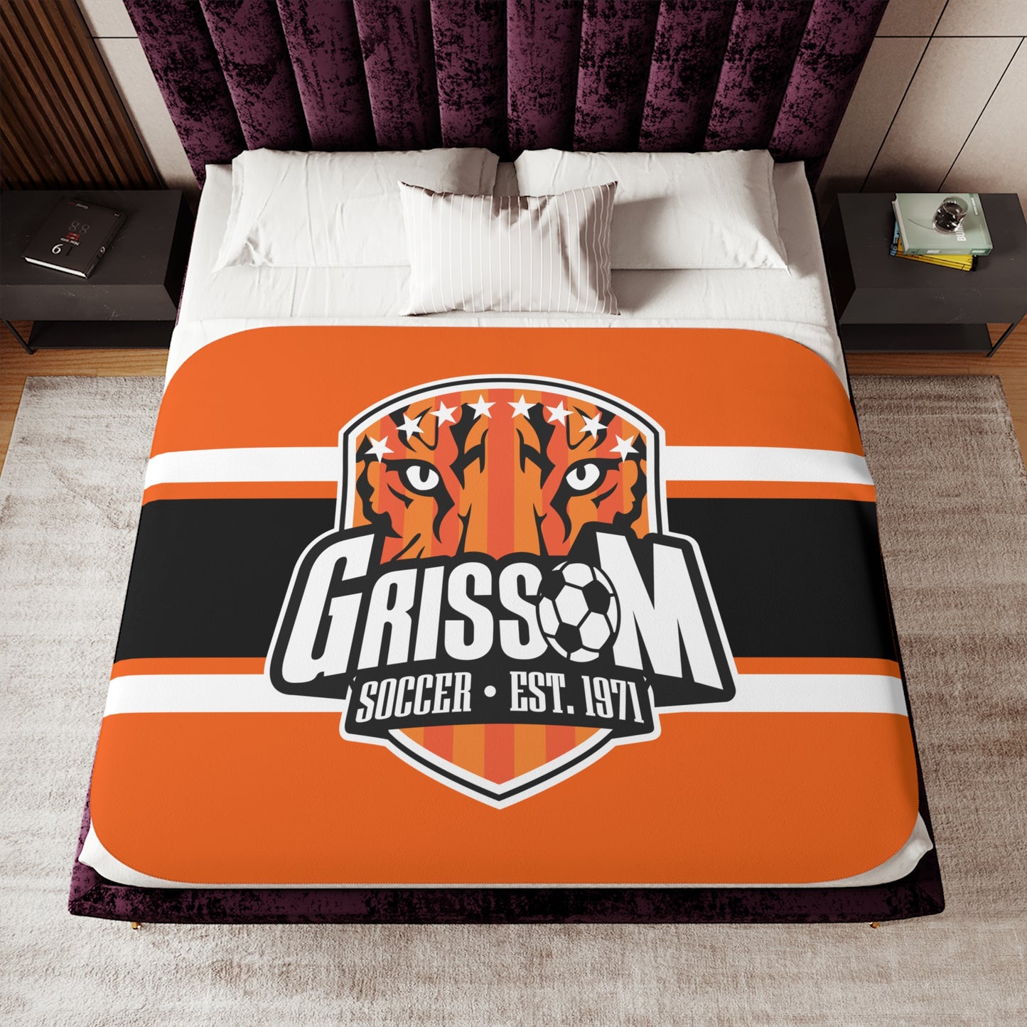 Grissom Men's Soccer Logo Plush Orange Blanket