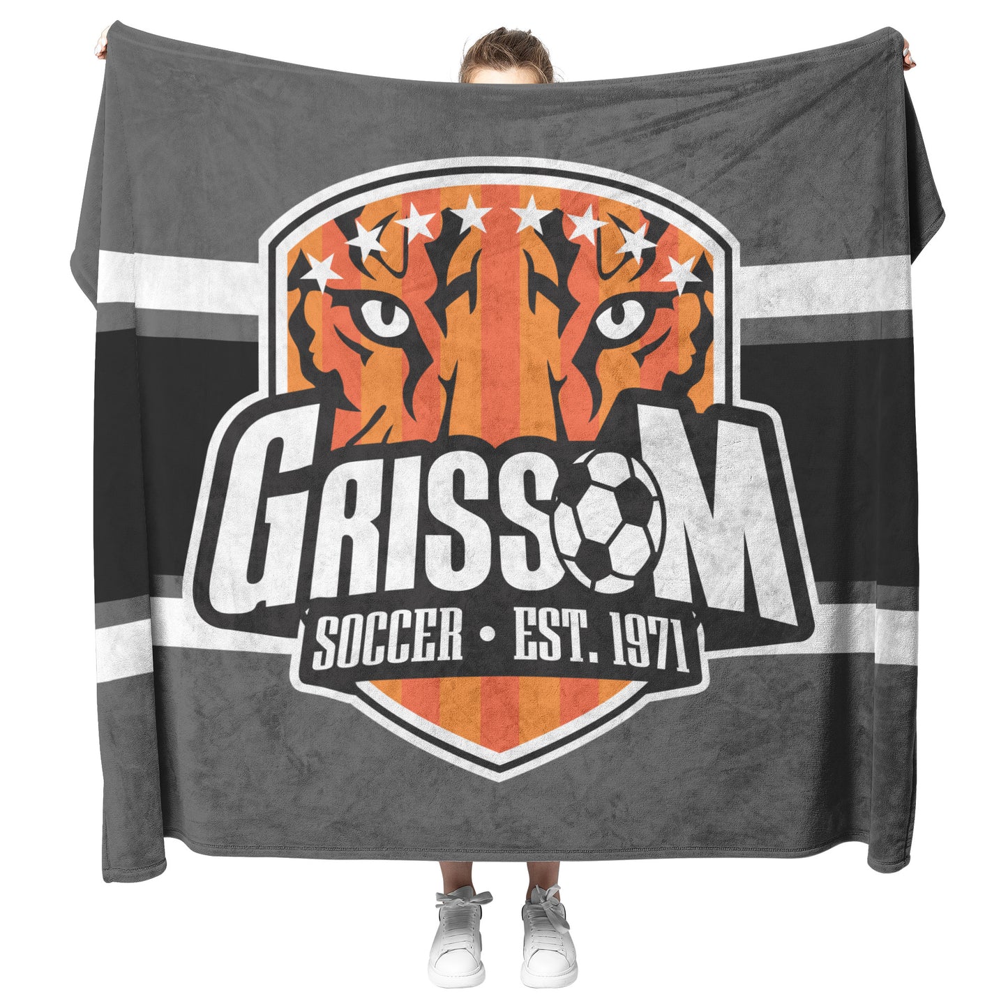 Grissom Men's Soccer Logo Gray Blanket