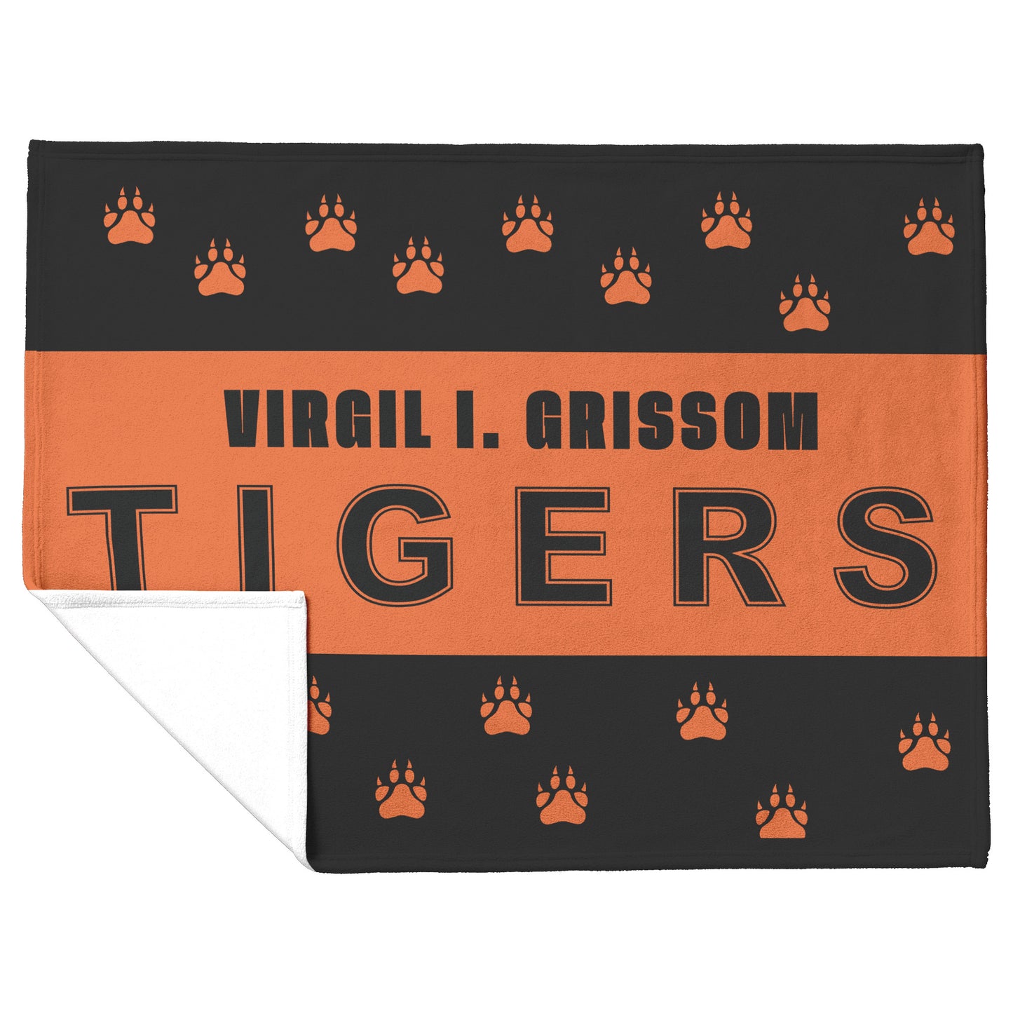 Virgil I. Grissom Tiger Paw Prints Black/Orange Velveteen Plush Blanket