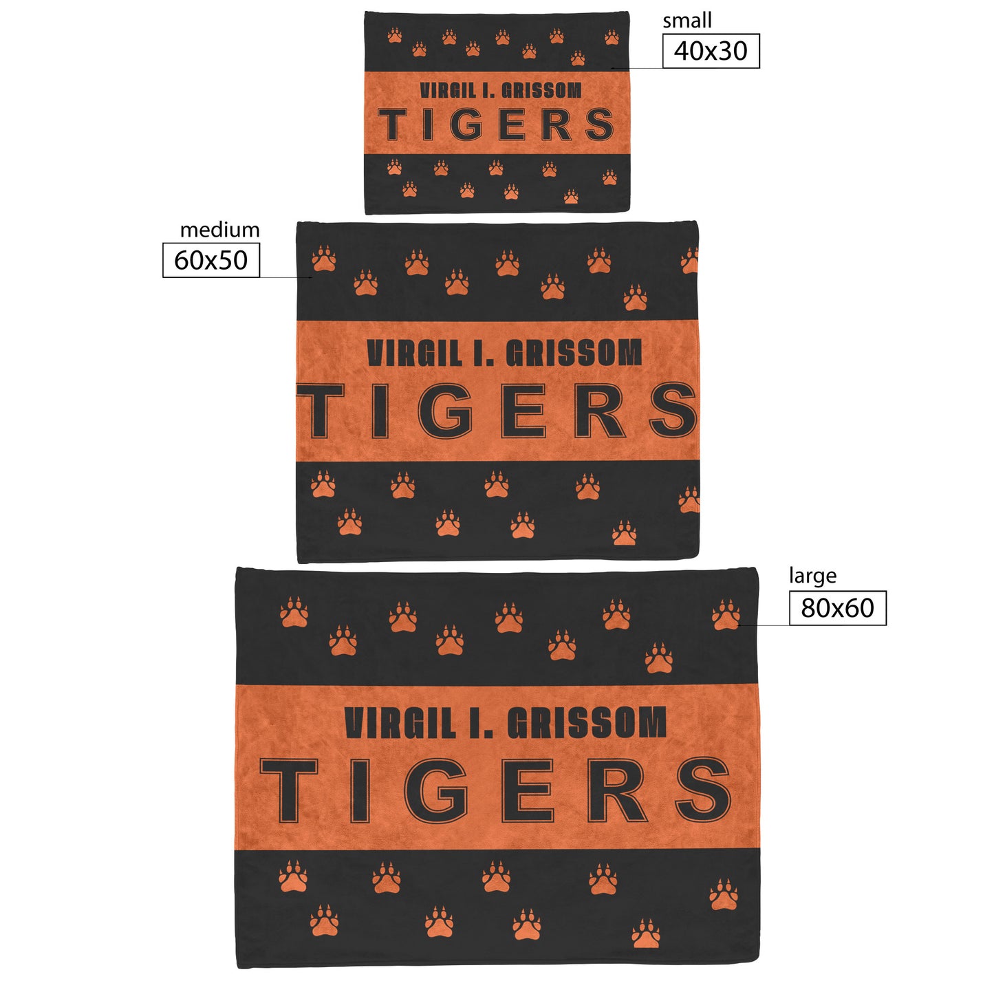 Virgil I. Grissom Tiger Paw Prints Black/Orange Velveteen Plush Blanket