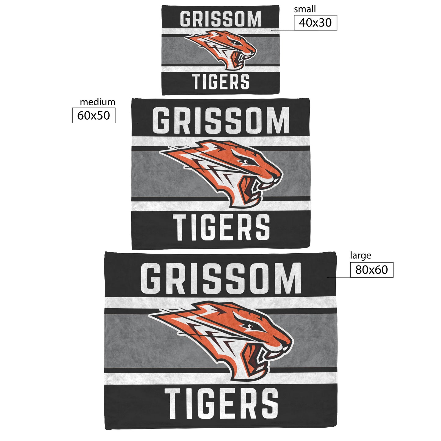 Grissom Tigers Logo Black/Gray Plush Blanket