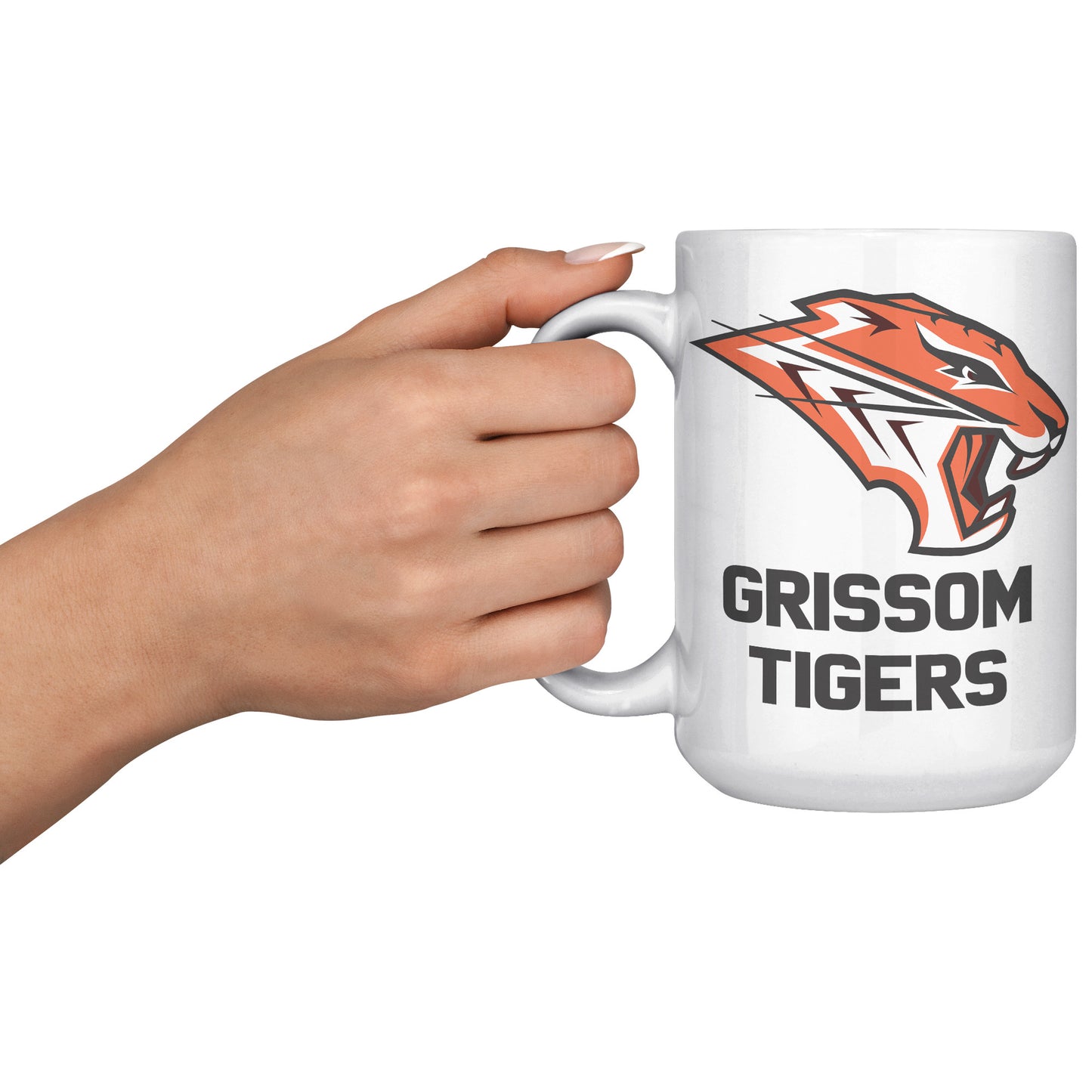 Grissom Tigers Logo Words 15 oz White Mug