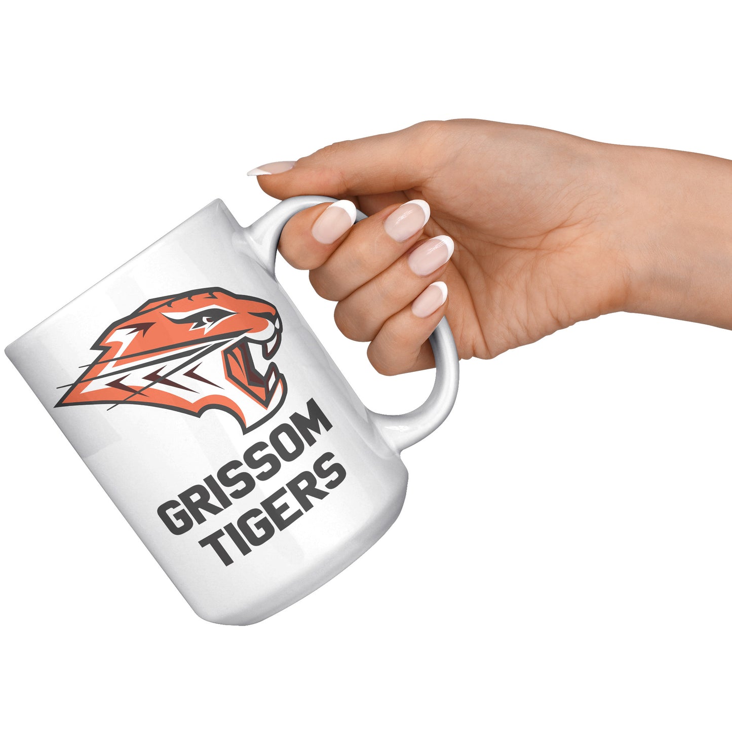 Grissom Tigers Logo Words 15 oz White Mug