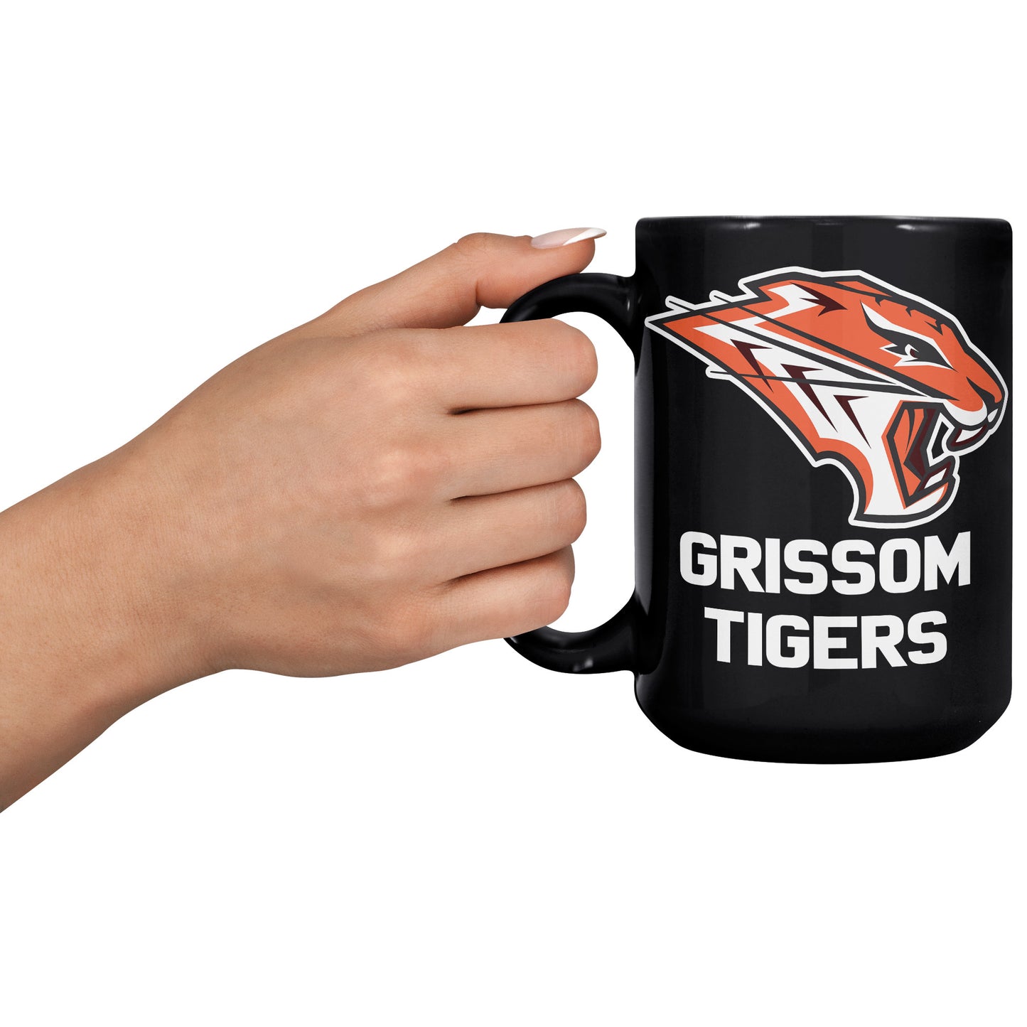 Grissom Tigers Logo Words 15oz Black Mug