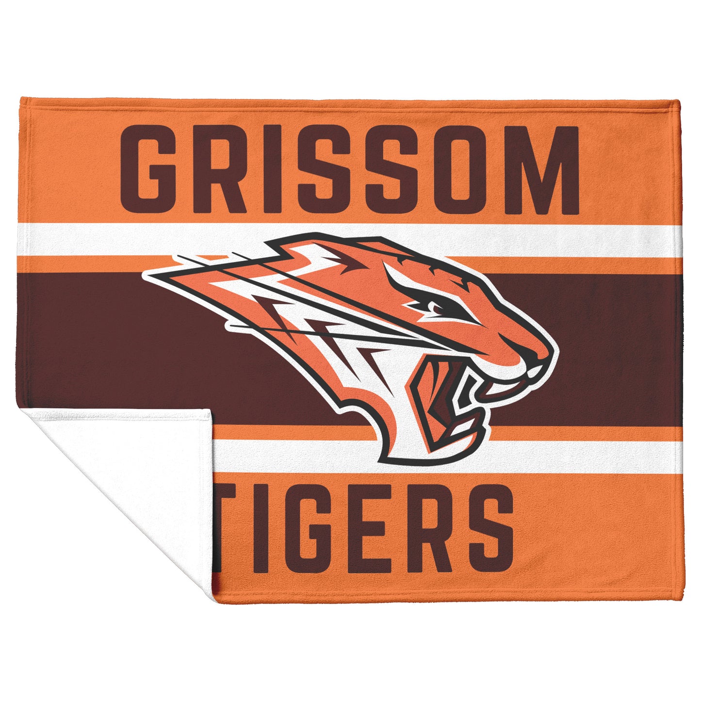 Grissom Tiger's Logo Orange/Brown Velveteen Plush Blanket