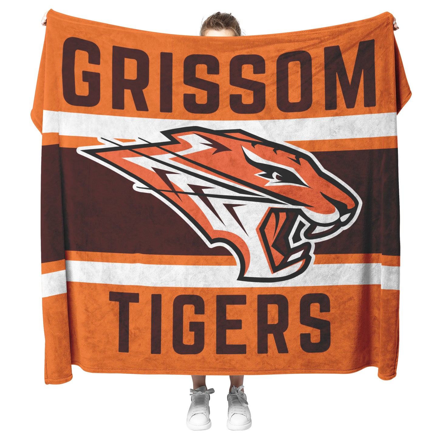 Grissom Tiger's Logo Orange/Brown Velveteen Plush Blanket