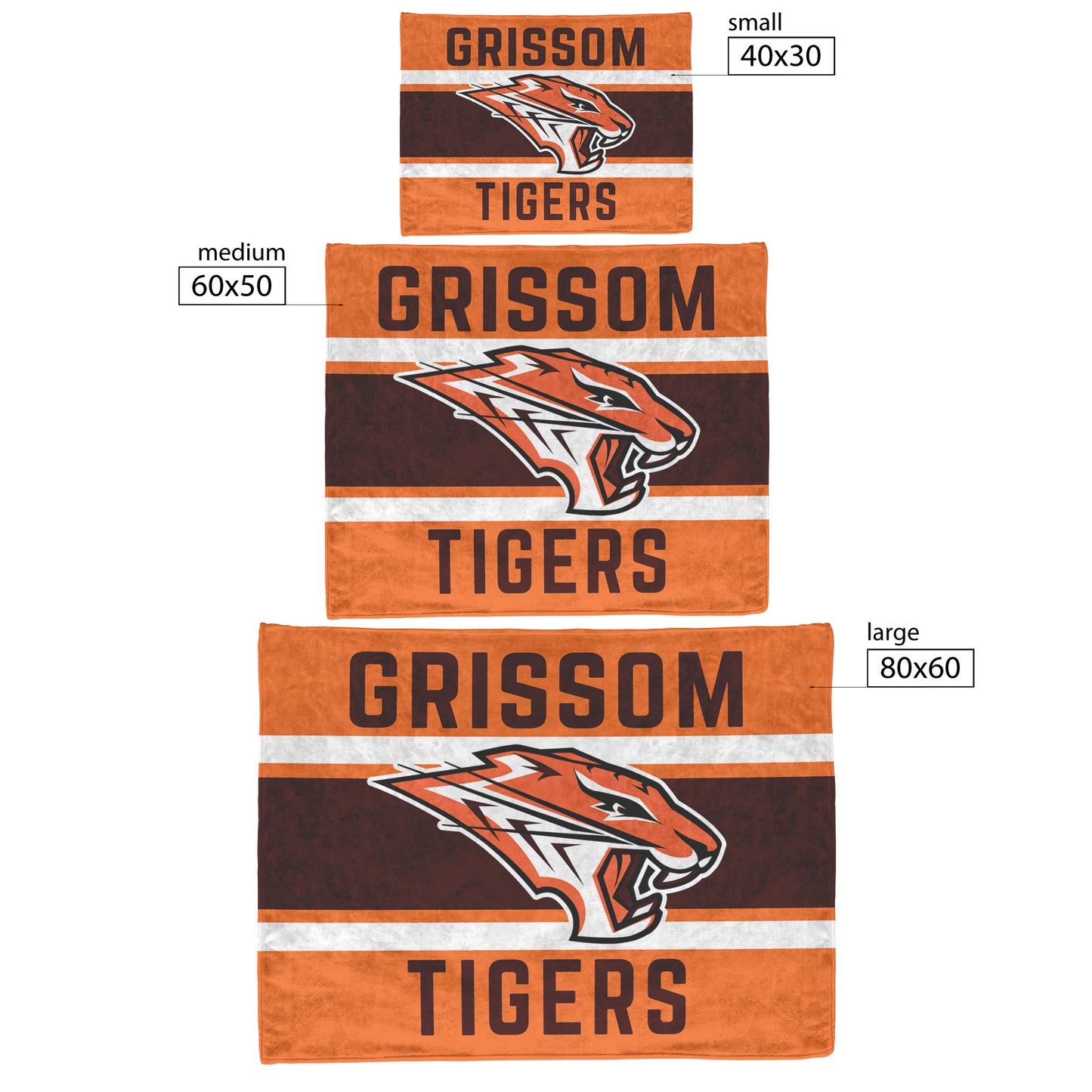 Grissom Tiger's Logo Orange/Brown Velveteen Plush Blanket