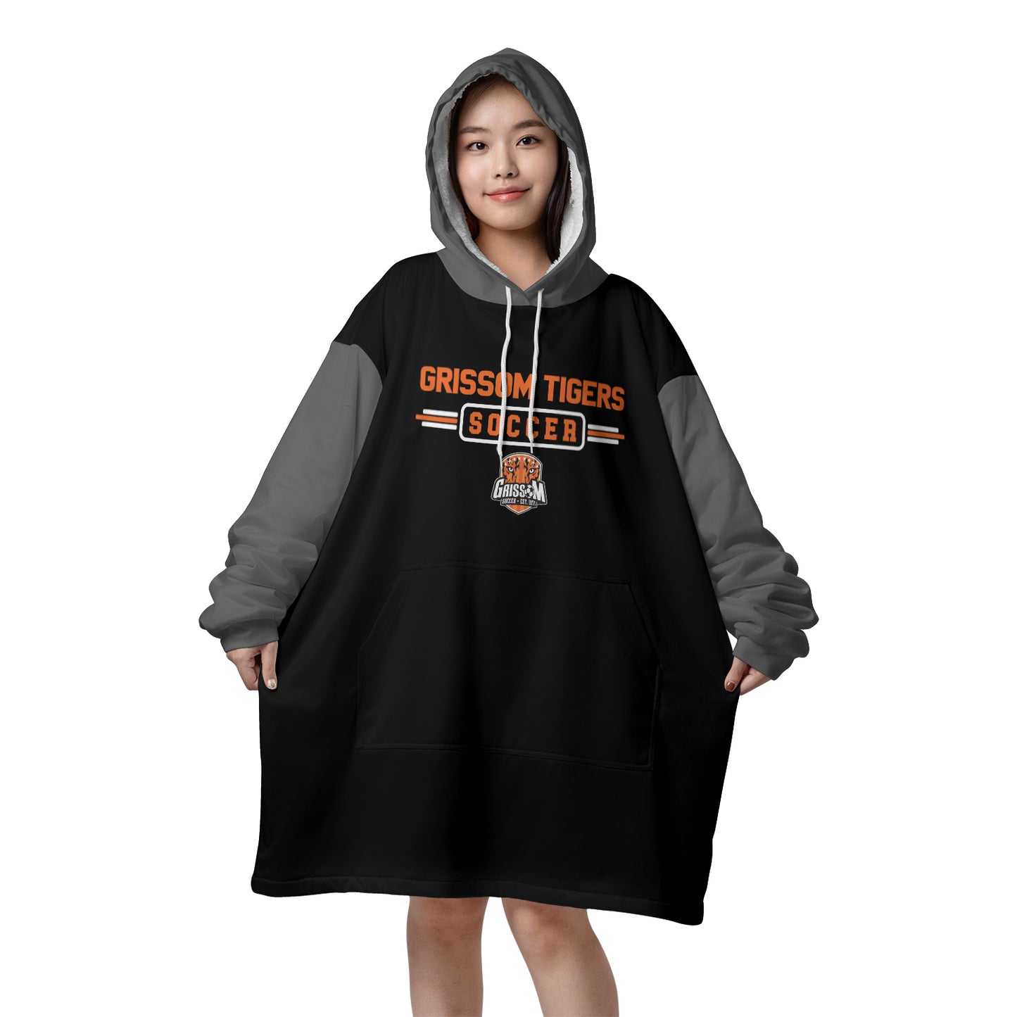 Grissom Soccer Black-Gray Blanket Hoodie