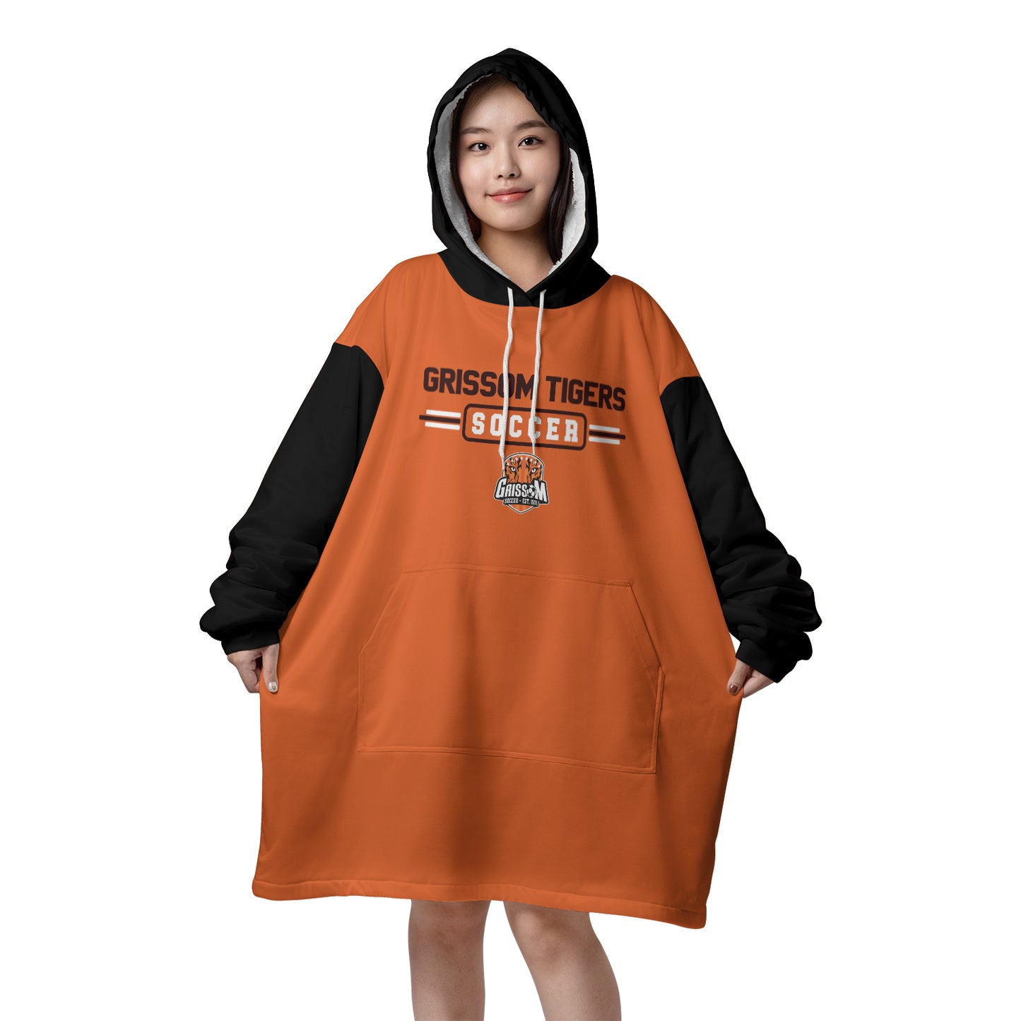 Grissom Soccer Orange-Black Blanket Hoodie