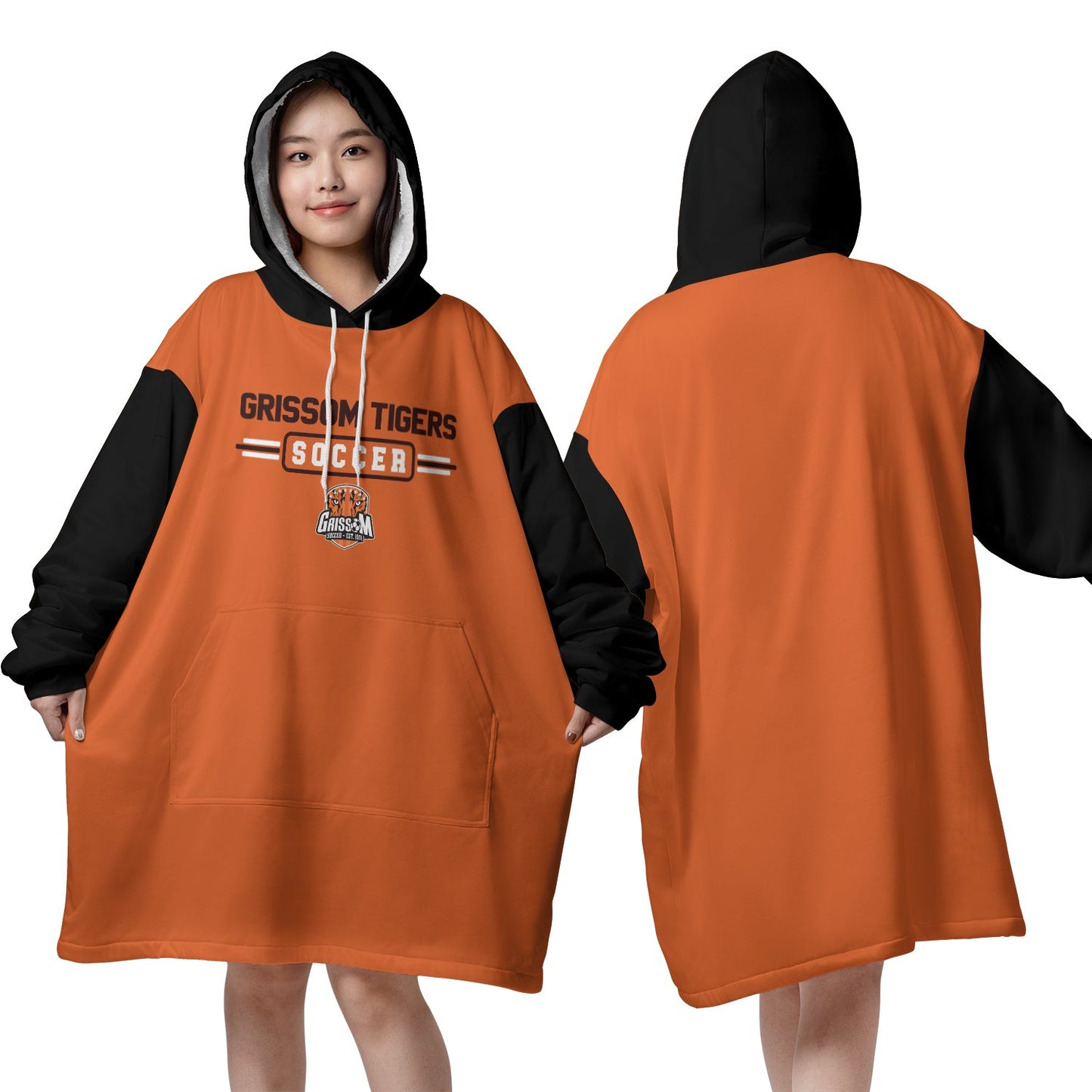 Grissom Soccer Orange-Black Blanket Hoodie