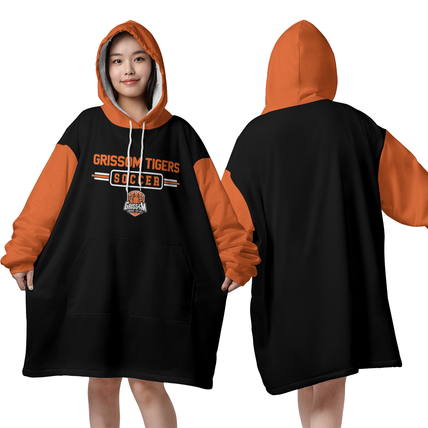 Grissom Soccer Black-Orange Blanket Hoodie