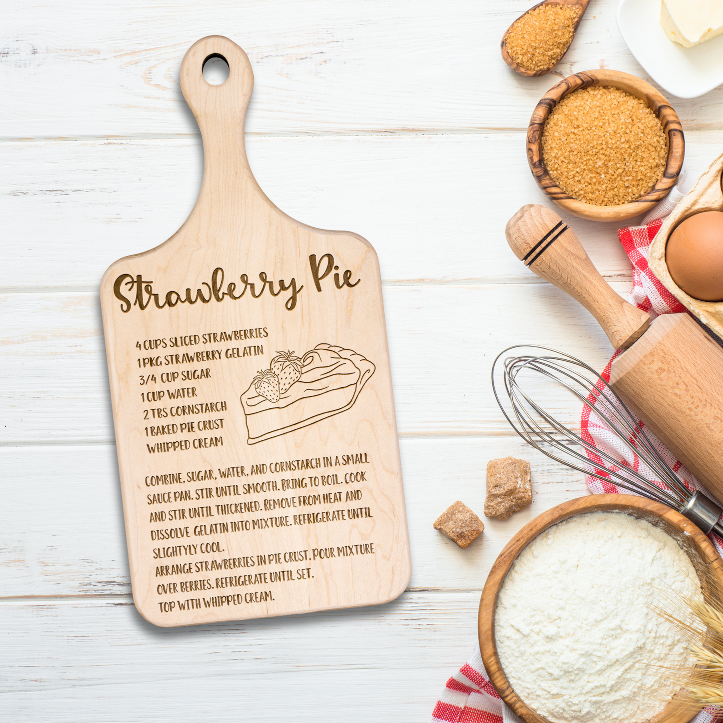 Strawberry Pie Recipe Cutting Board