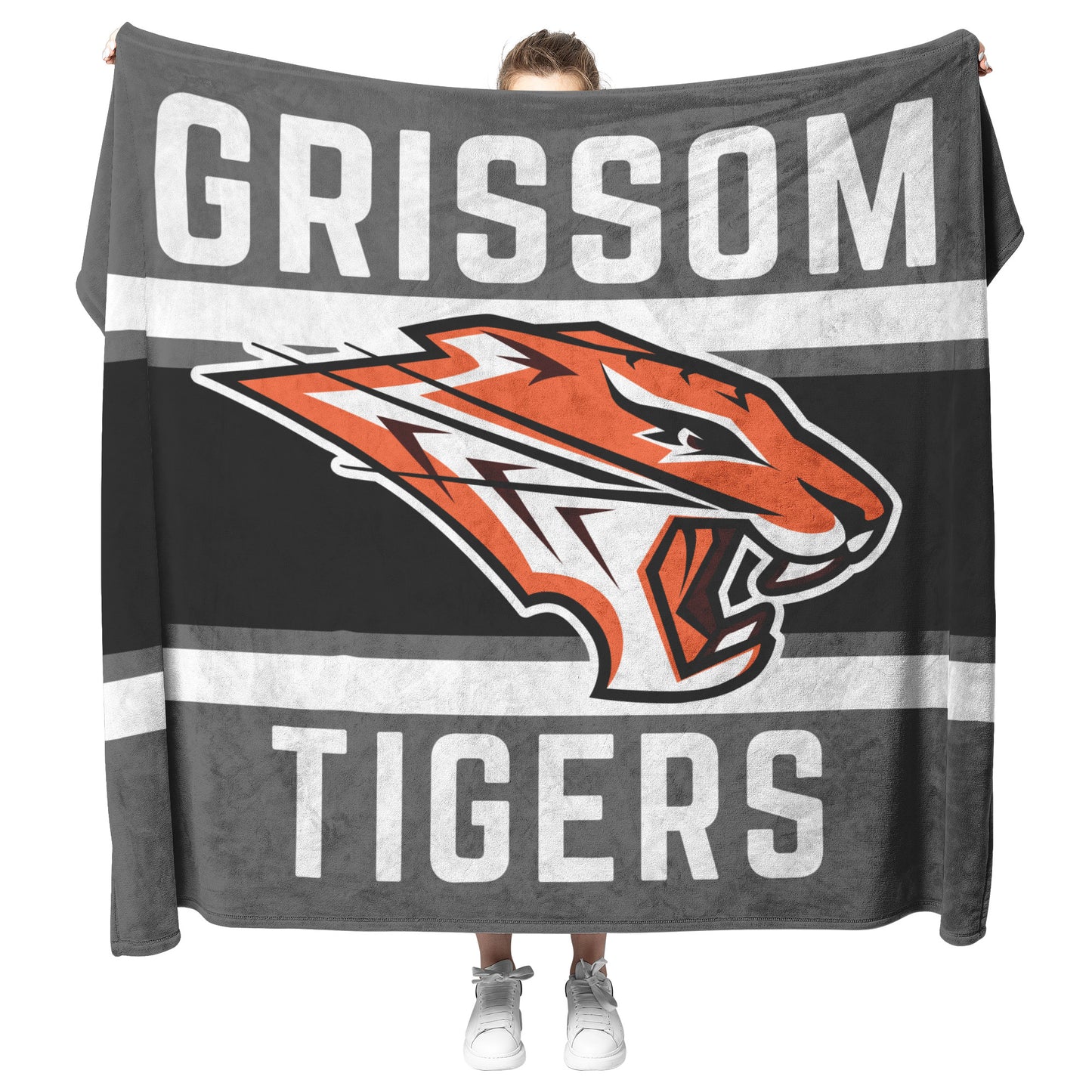 Grissom Tiger's Logo Gray/Black Velveteen Plush Blanket