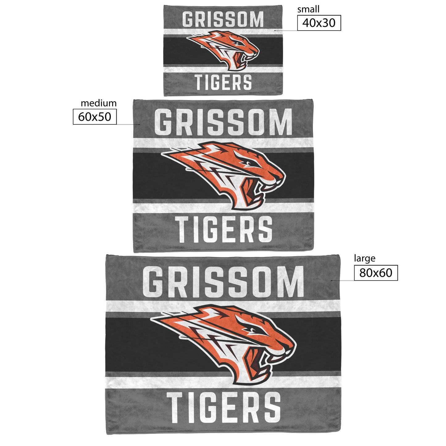 Grissom Tiger's Logo Gray/Black Velveteen Plush Blanket