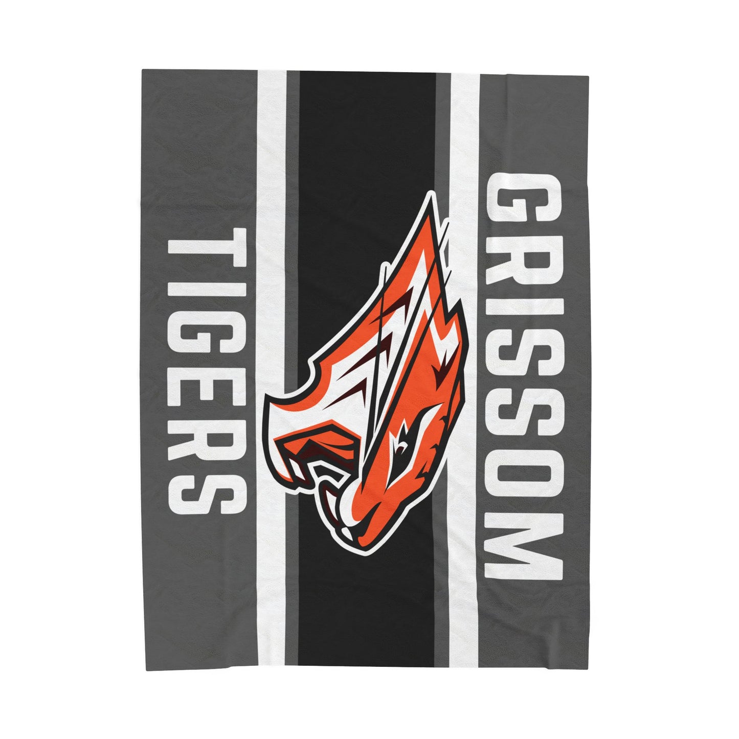 Grissom Tiger's Soccer Logo Gray/Black Velveteen Plush Blanket