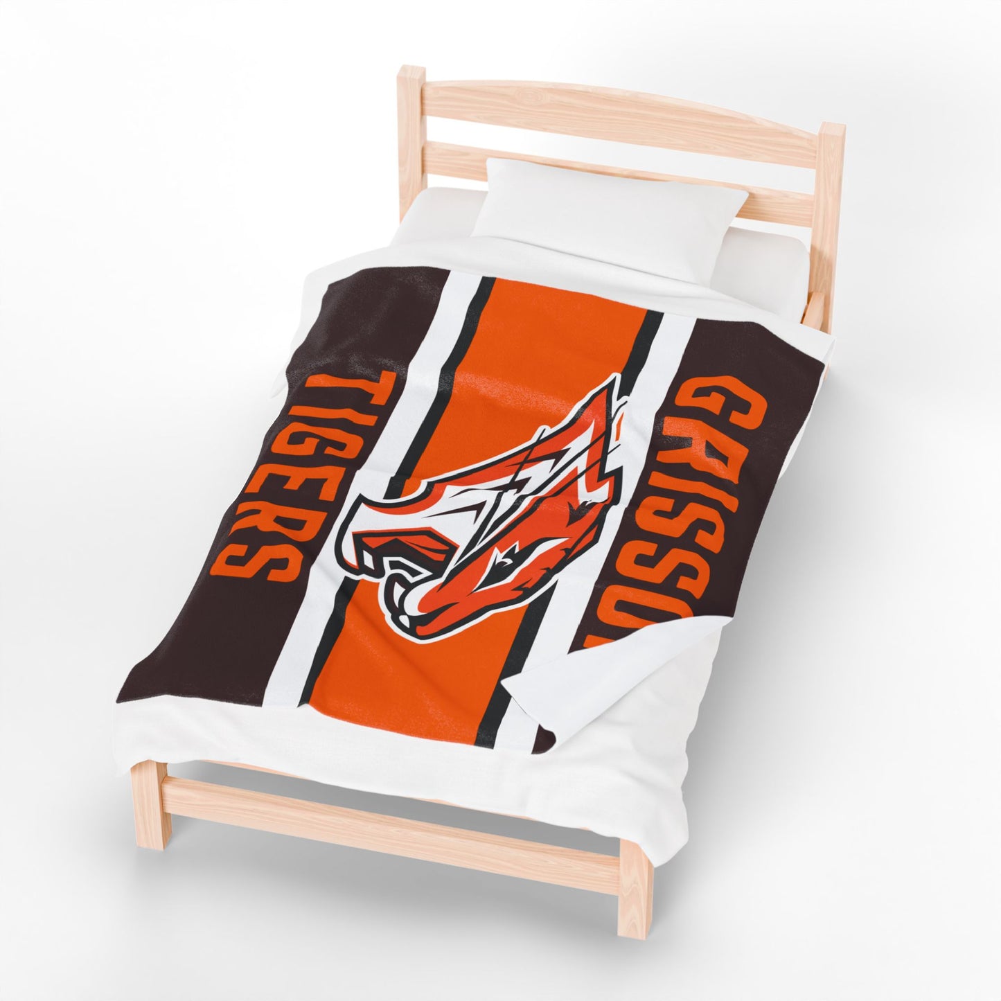 Grissom Tiger's Soccer Logo Brown/Orange Velveteen Plush Blanket