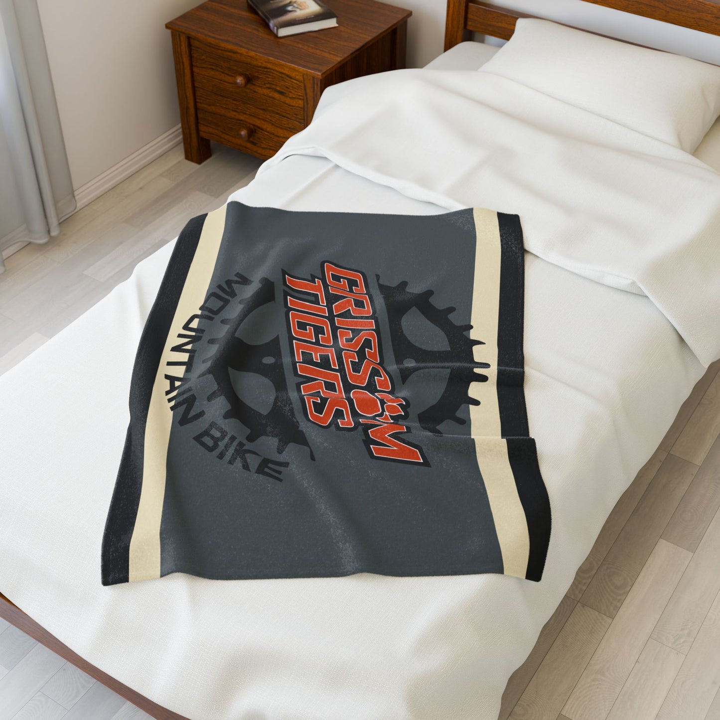 Grissom Mountain Bike Gray/Beige Velveteen Plush Blanket