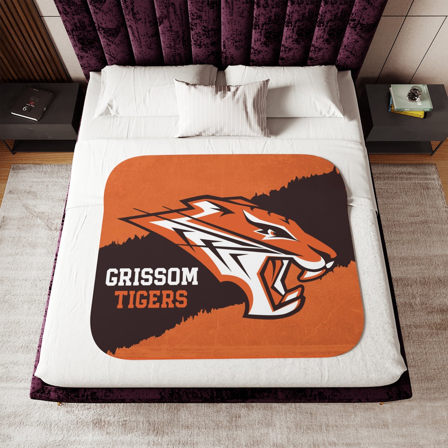 Grissom Tiger's Logo Rustic Orange Velveteen Plush Blanket