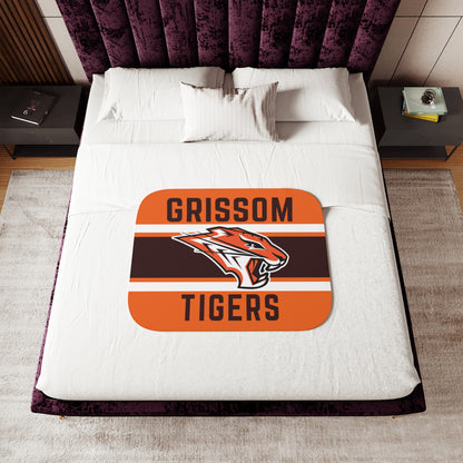 Grissom Tiger's Logo Orange/Brown Velveteen Plush Blanket