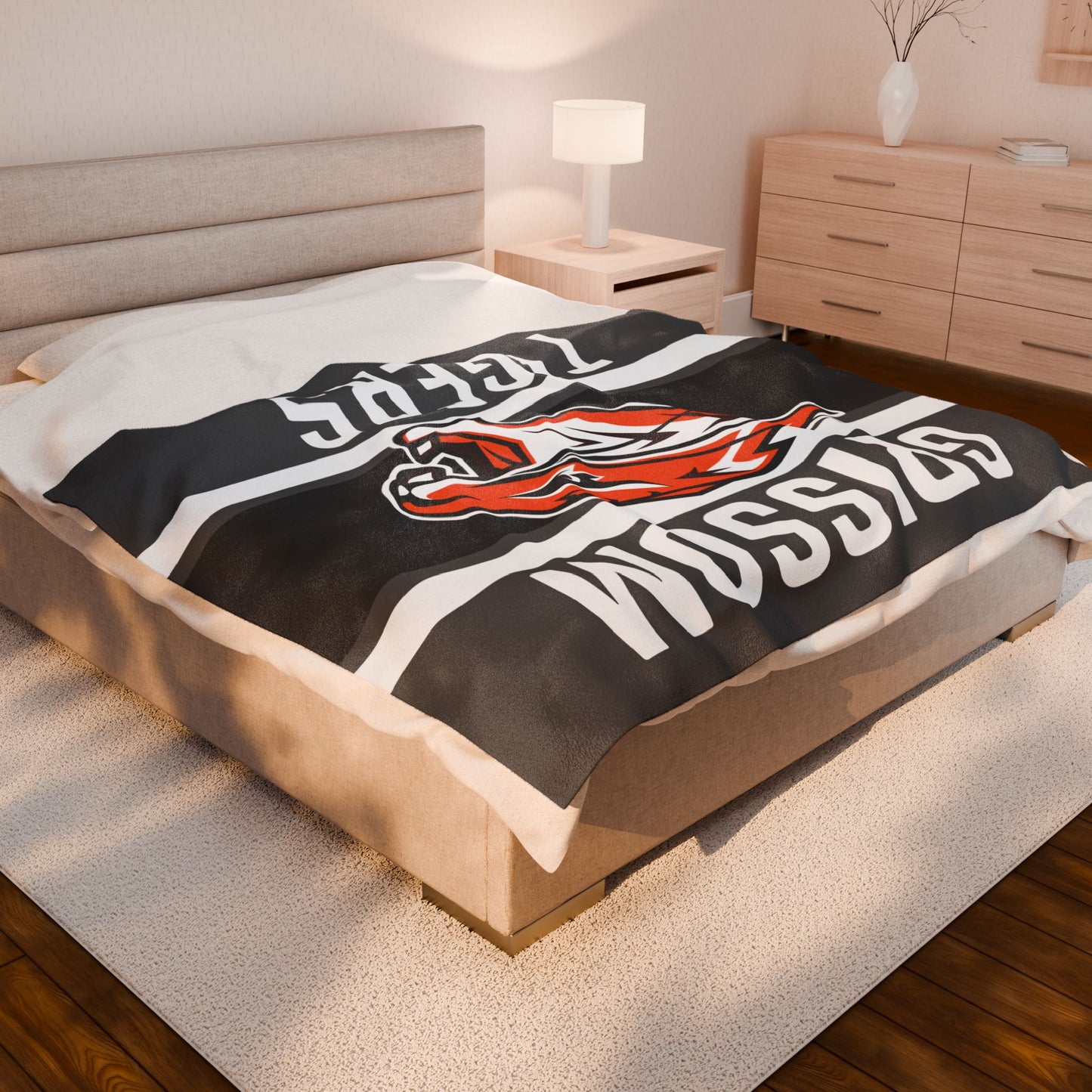 Grissom Tiger's Soccer Logo Gray/Black Velveteen Plush Blanket