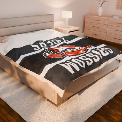 Grissom Tiger's Soccer Logo Gray/Black Velveteen Plush Blanket