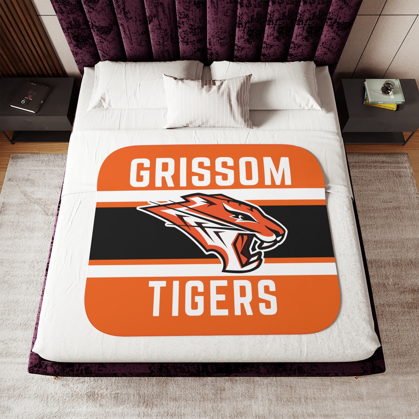 Grissom Tiger's Soccer Logo Orange/Black Velveteen Plush Blanket