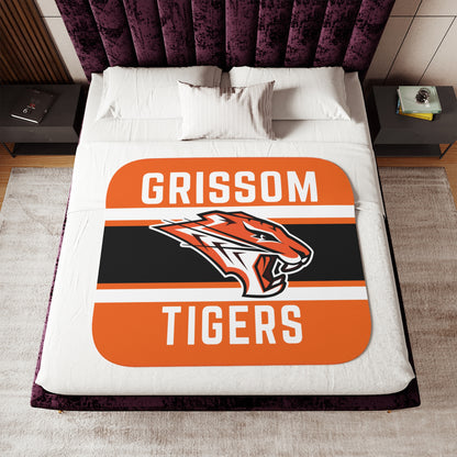 Grissom Tiger's Soccer Logo Orange/Black Velveteen Plush Blanket