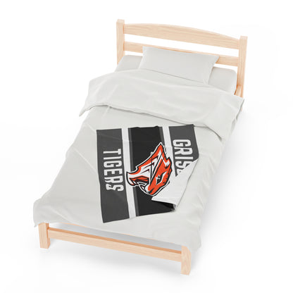 Grissom Tiger's Logo Gray/Black Velveteen Plush Blanket