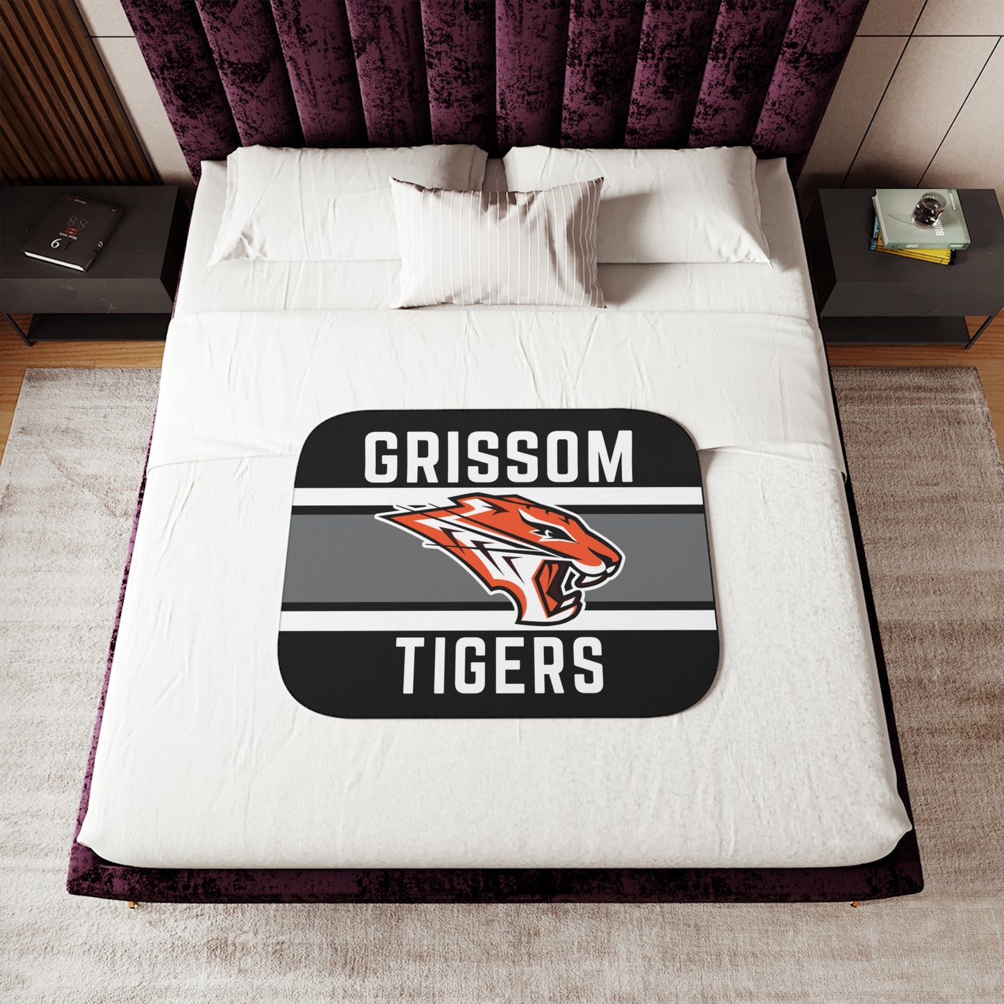 Grissom Tigers Logo Black/Gray Plush Blanket