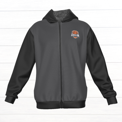 Sherpa Fleece Zip Up Hoodie (Gray/Black)