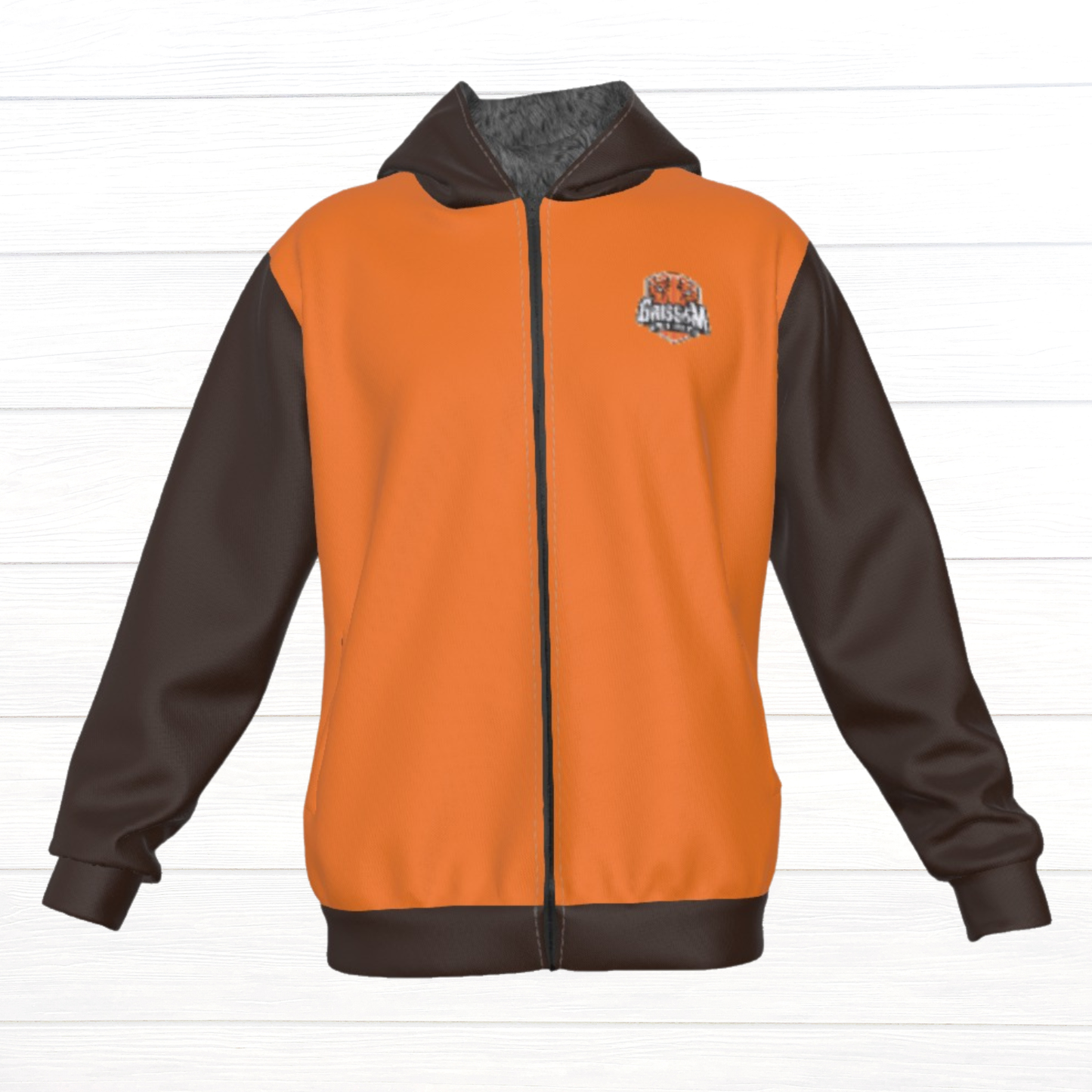 Sherpa Fleece Zip Up Hoodie (Orange/Brown)