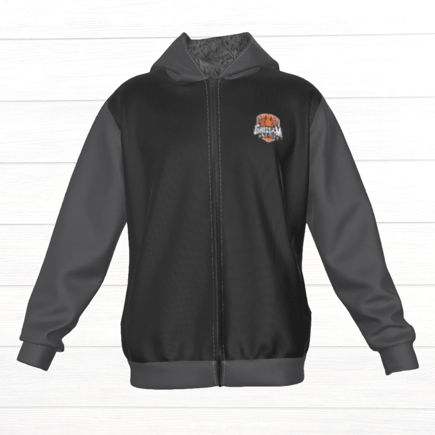 Sherpa Fleece Zip Up Hoodie (Black/Gray)