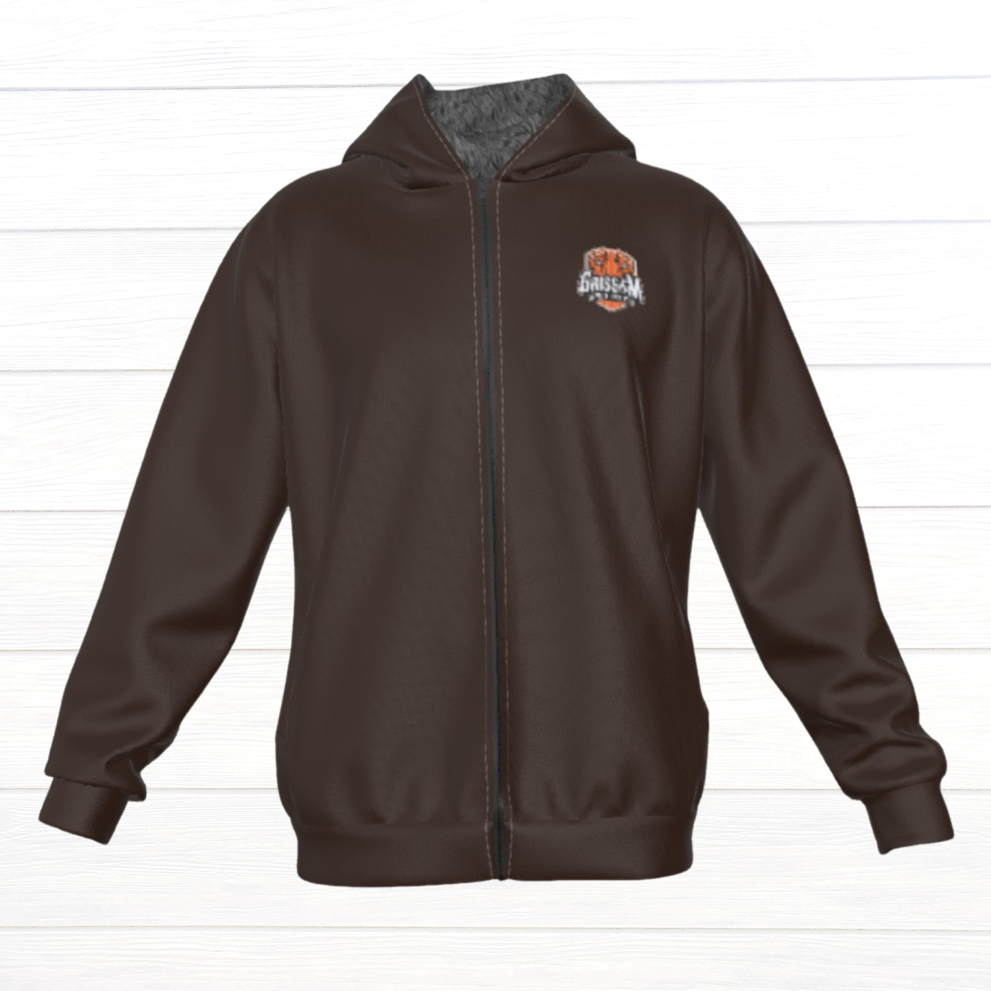 Sherpa Fleece Zip Up Hoodie (Brown)