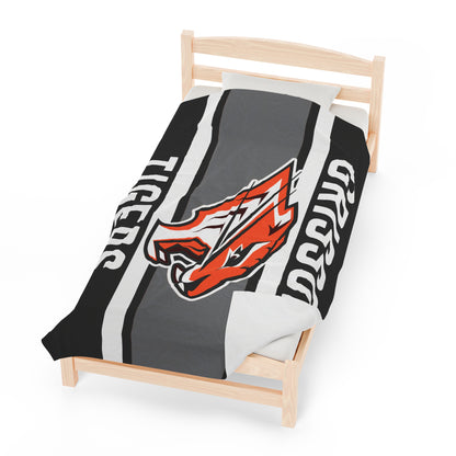 Grissom Tigers Logo Black/Gray Plush Blanket