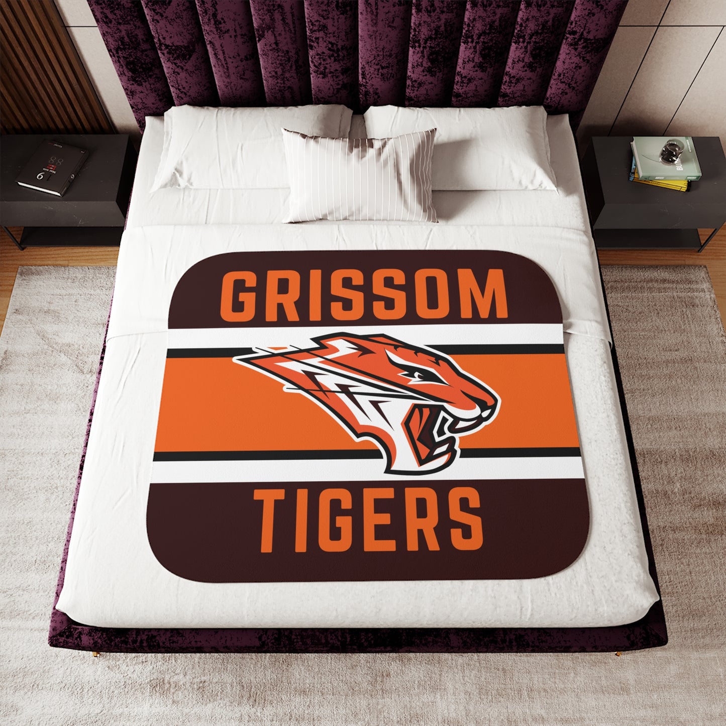 Grissom Tiger's Soccer Logo Brown/Orange Velveteen Plush Blanket