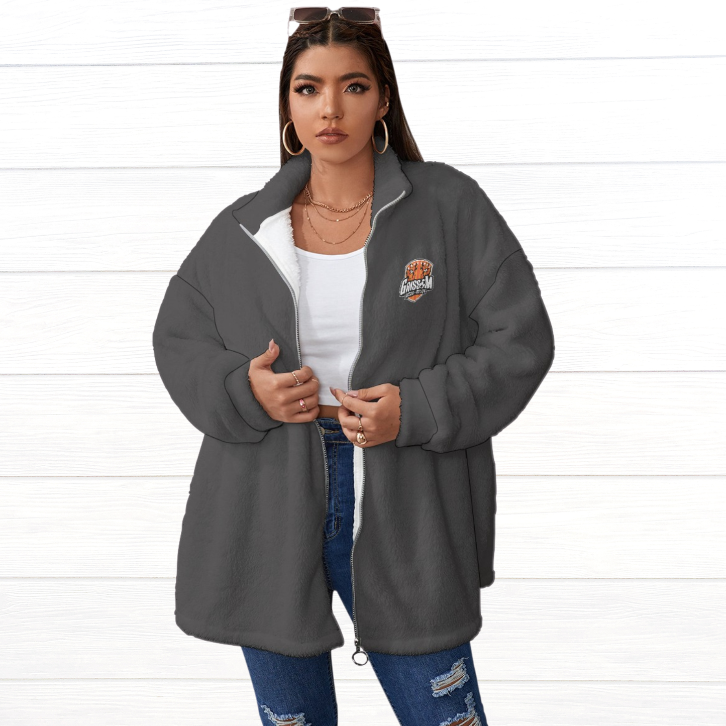 Men's Soccer Logo Fleece Stand-up Collar (Gray)