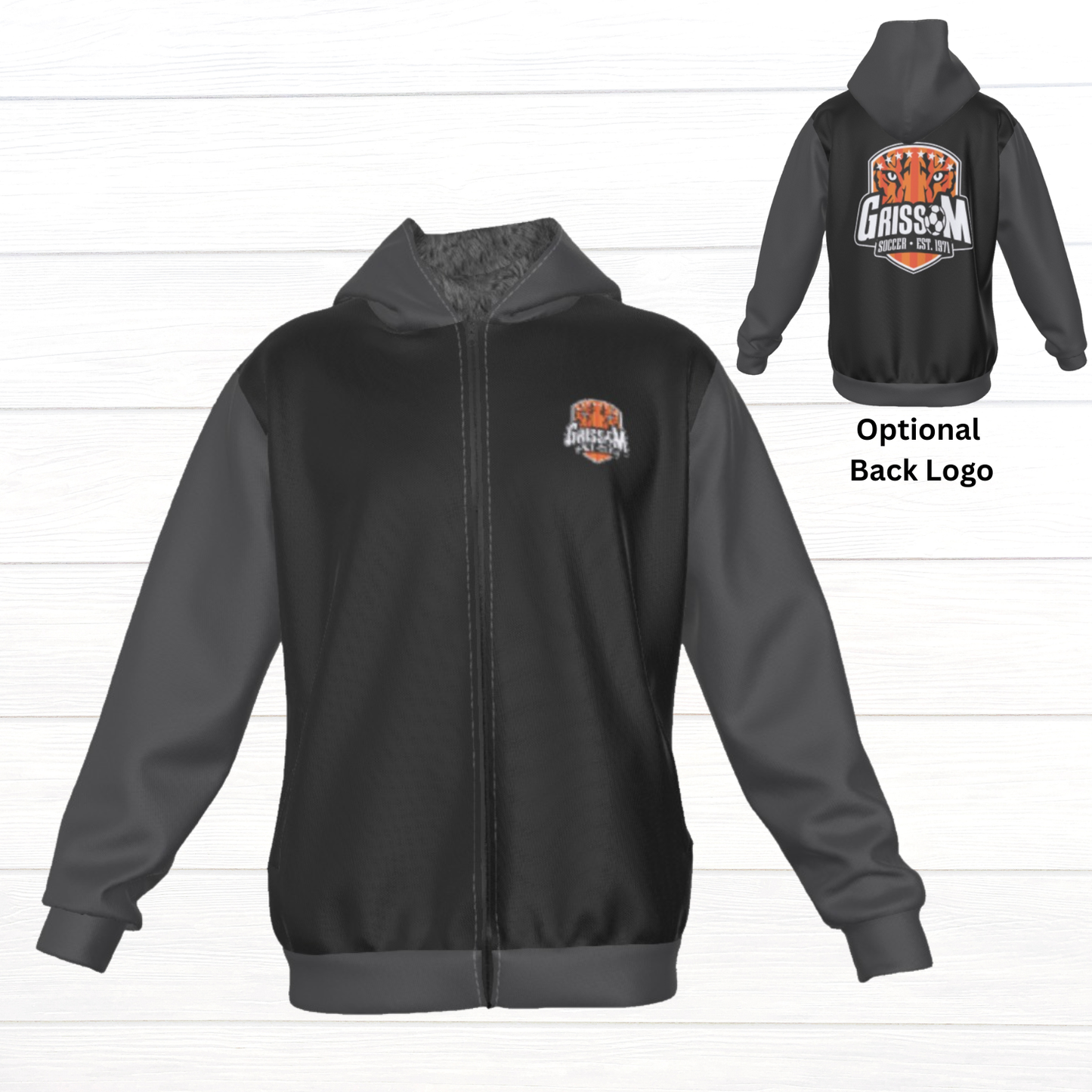 Sherpa Fleece Zip Up Hoodie (Black/Gray)