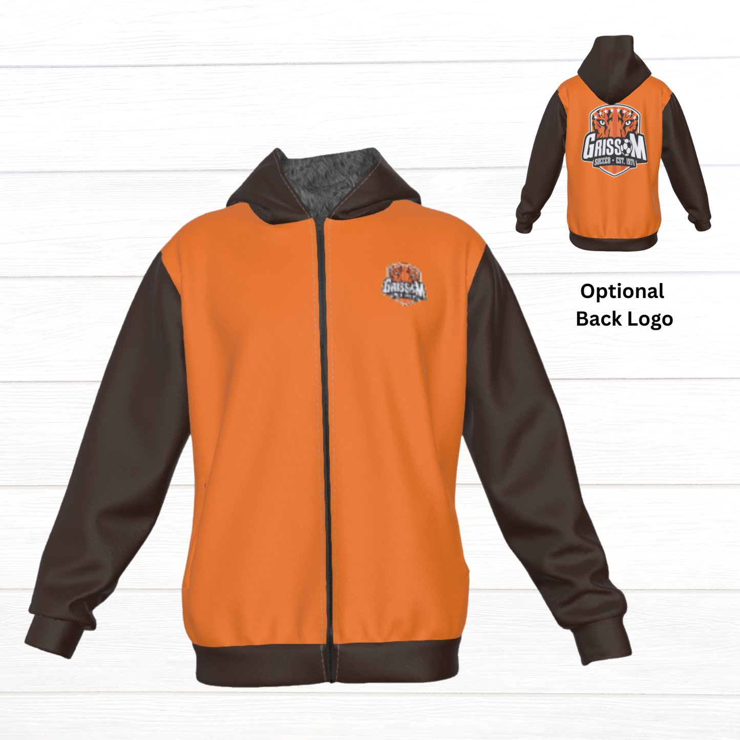 Sherpa Fleece Zip Up Hoodie (Orange/Brown)