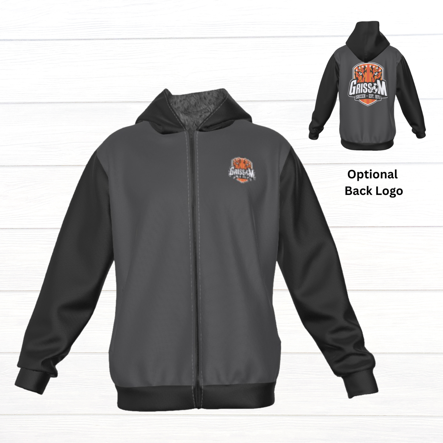 Sherpa Fleece Zip Up Hoodie (Gray/Black)