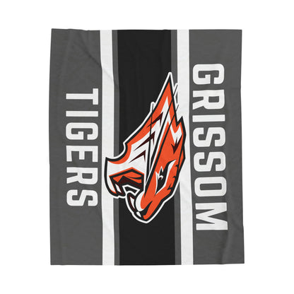 Grissom Tiger's Soccer Logo Gray/Black Velveteen Plush Blanket