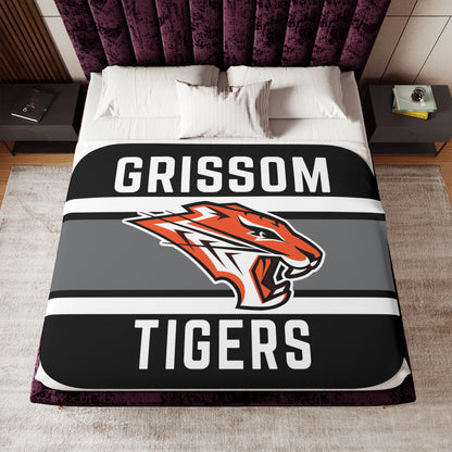 Grissom Tigers Logo Black/Gray Plush Blanket